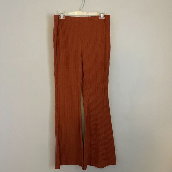 Shein Curve Womens Rust Orange Ankle Flare Pants 0XL Plus Ribbed Lined Pull On - Picture 6 of 6